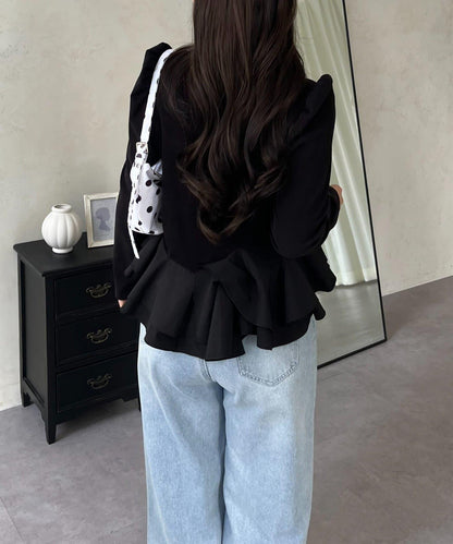 下襬荷葉邊磨毛羅紋針織上衣