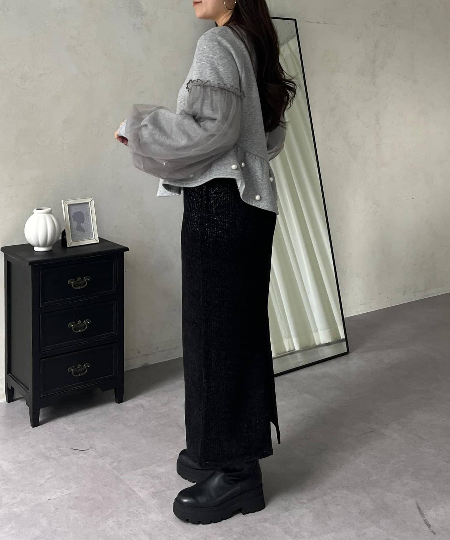 亮片燈芯絨長裙