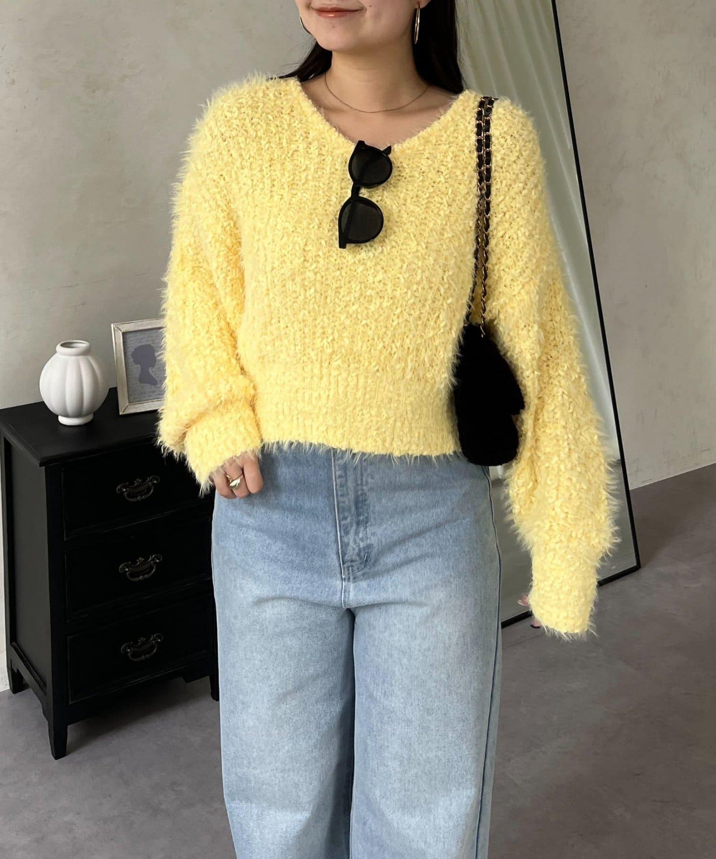 爆米花質感V領針織衫