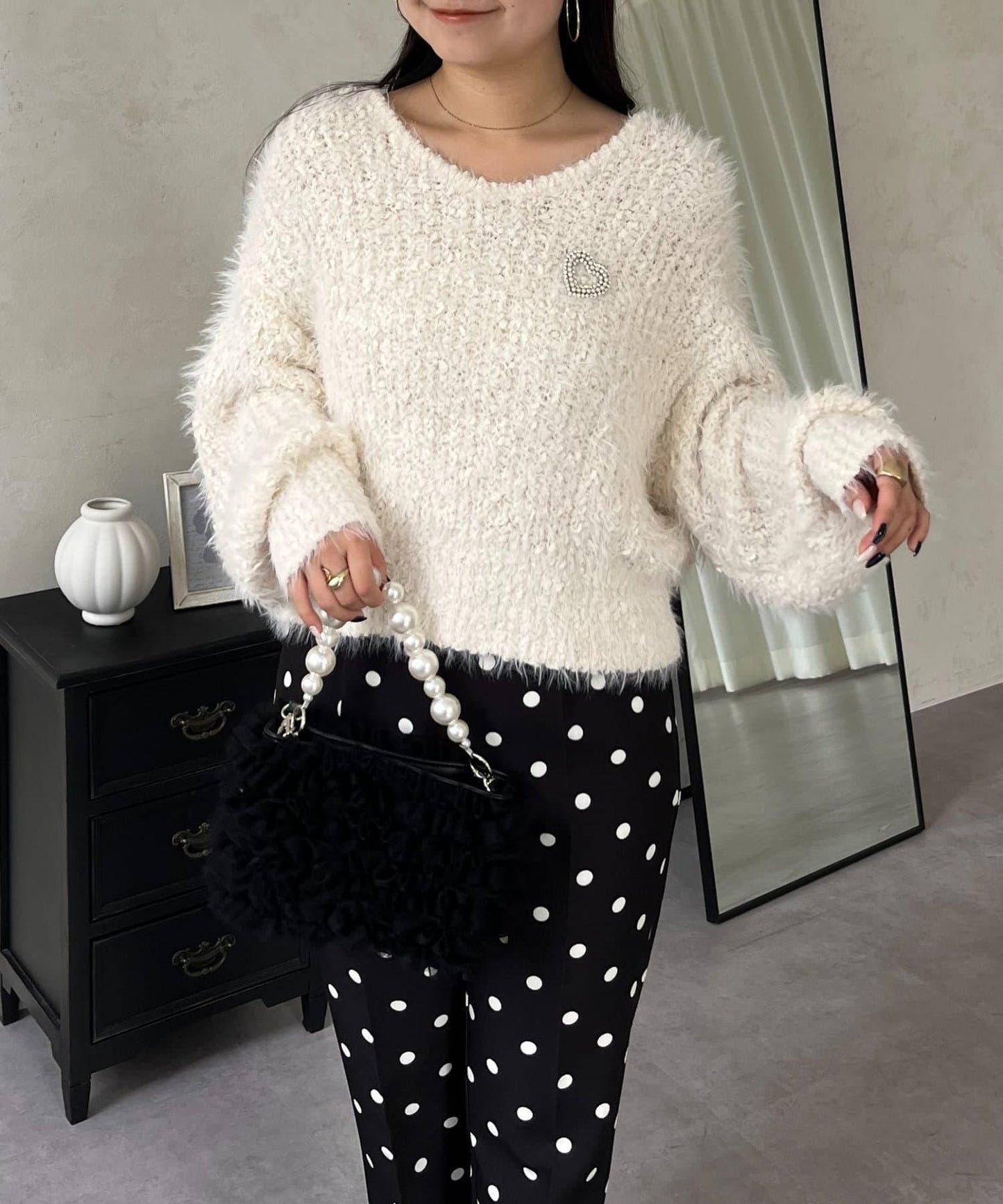 爆米花質感V領針織衫