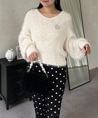 爆米花質感V領針織衫