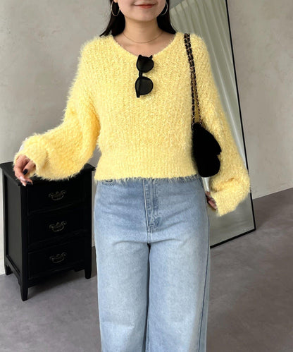 爆米花質感V領針織衫