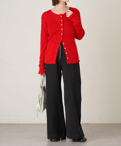 2WAY荷葉邊羅紋針織開衫