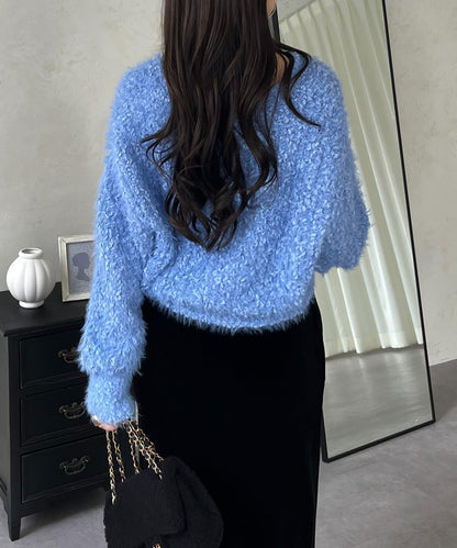 爆米花質感V領針織衫