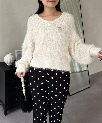 爆米花質感V領針織衫