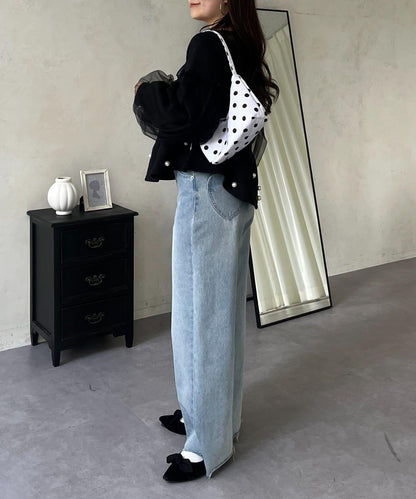 袖部網紗珍珠荷葉邊衛衣