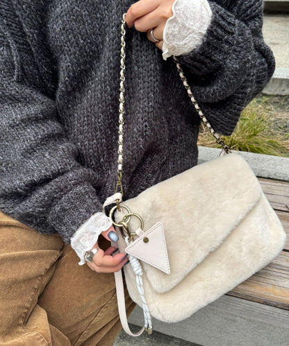 帶鏡子掛飾拼接材質翻蓋鏈條包