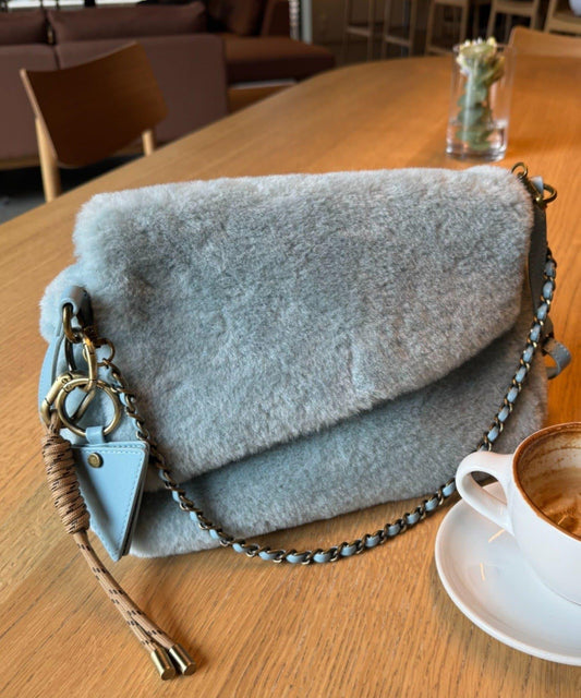 帶鏡子掛飾拼接材質翻蓋鏈條包