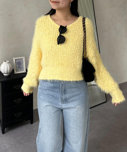 爆米花質感V領針織衫