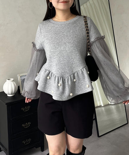 袖部網紗珍珠荷葉邊衛衣