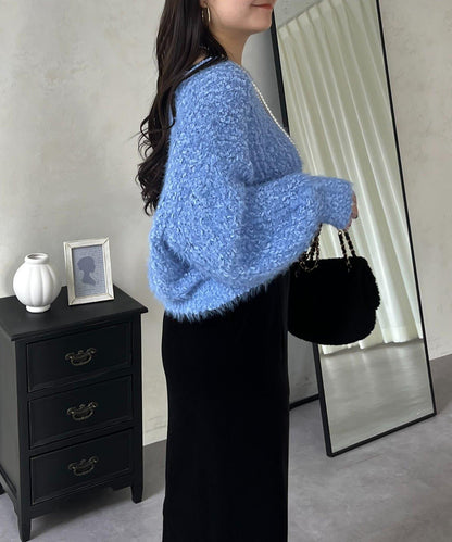 爆米花質感V領針織衫