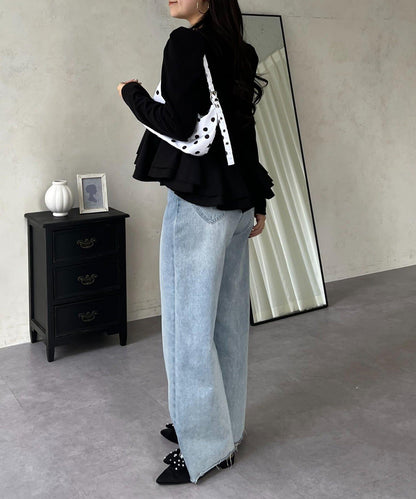 下襬荷葉邊磨毛羅紋針織上衣