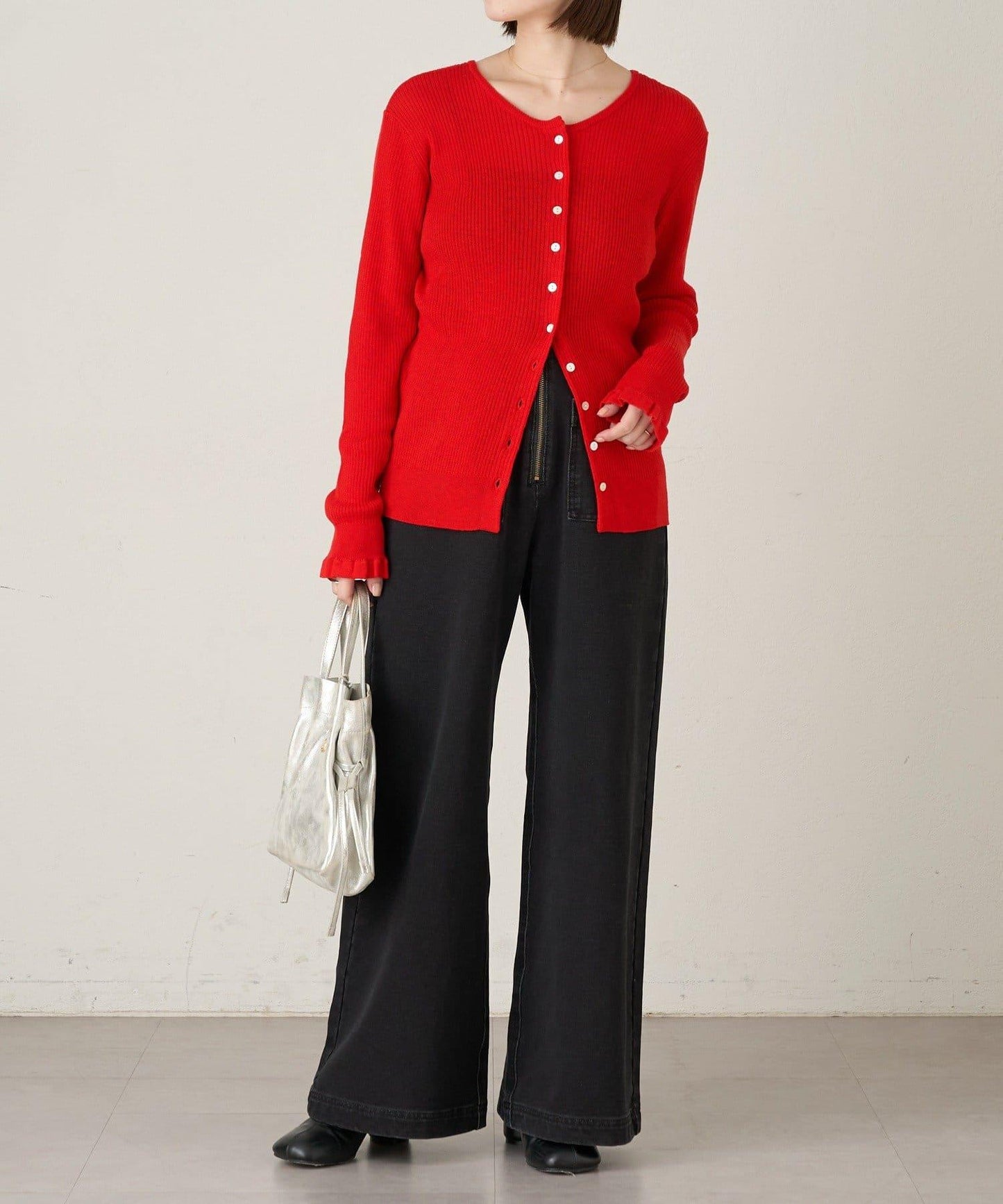 2WAY荷葉邊羅紋針織開衫