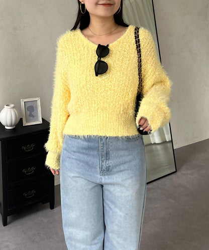 爆米花質感V領針織衫