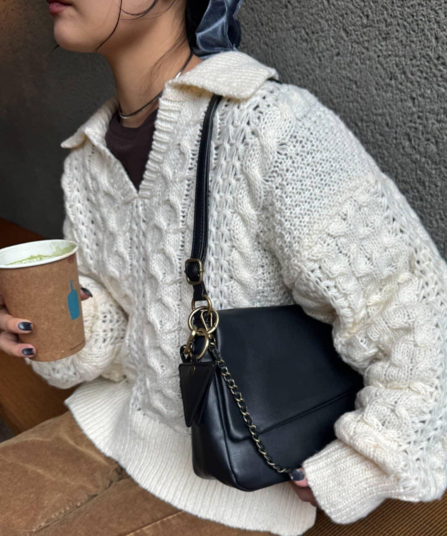 帶鏡子掛飾拼接材質翻蓋鏈條包