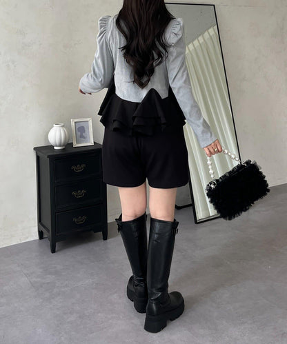 下襬荷葉邊磨毛羅紋針織上衣