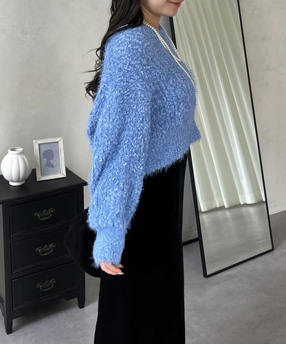 爆米花質感V領針織衫