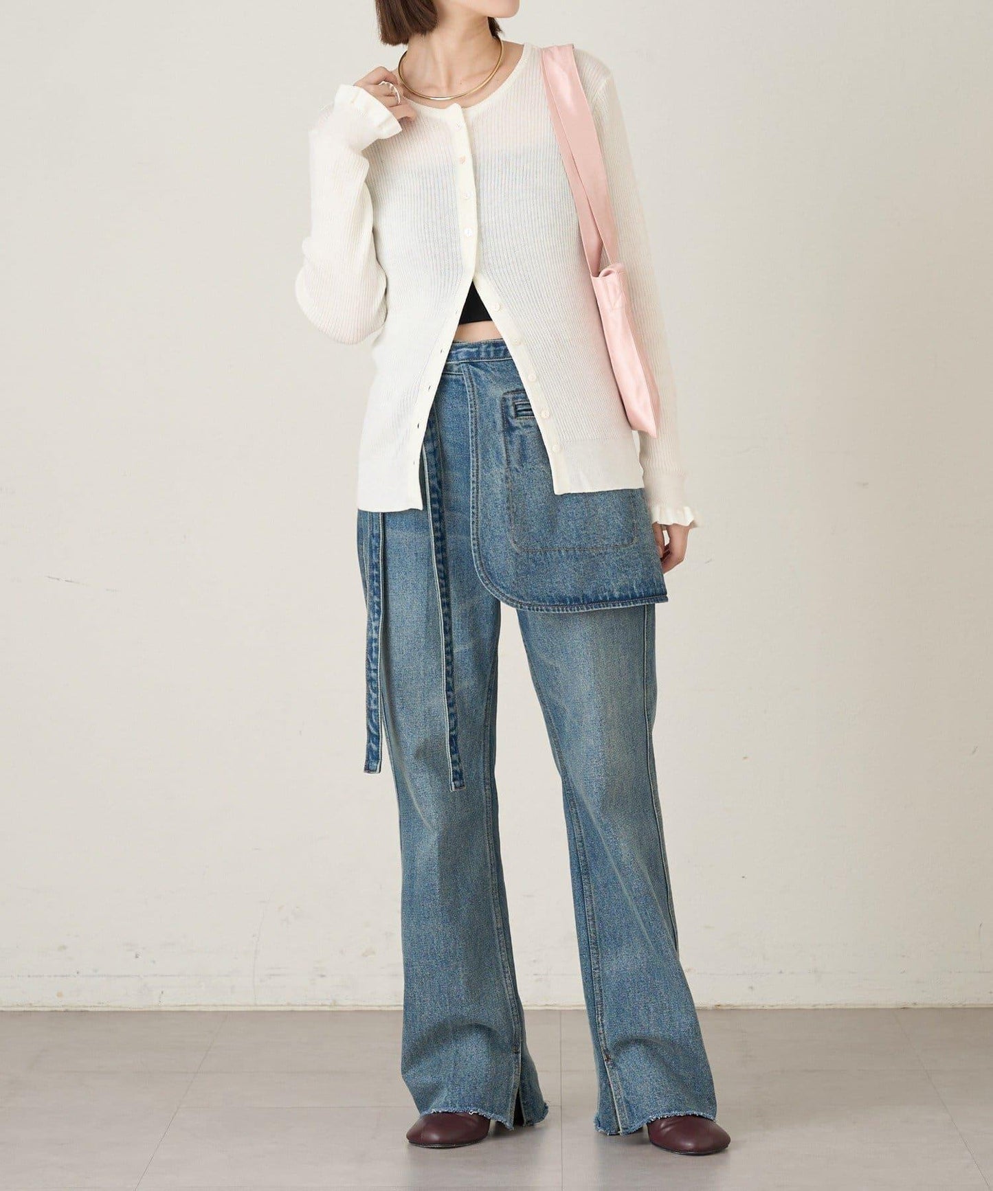 2WAY荷葉邊羅紋針織開衫