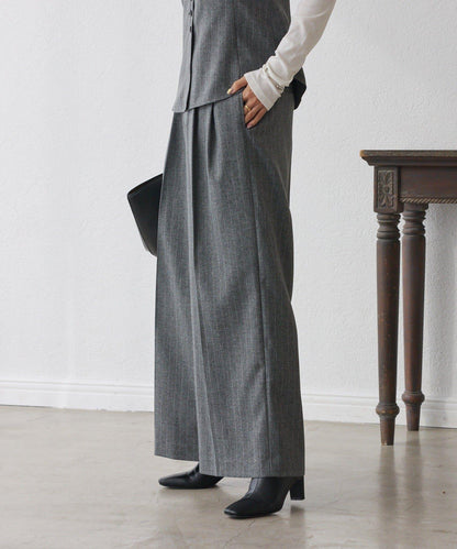 【可搭配套裝】羊毛斜紋雙褶長褲