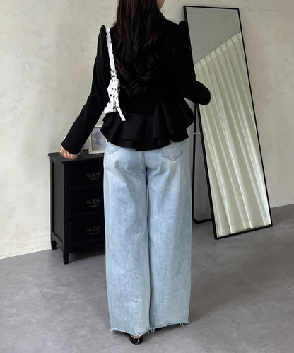 下襬荷葉邊磨毛羅紋針織上衣