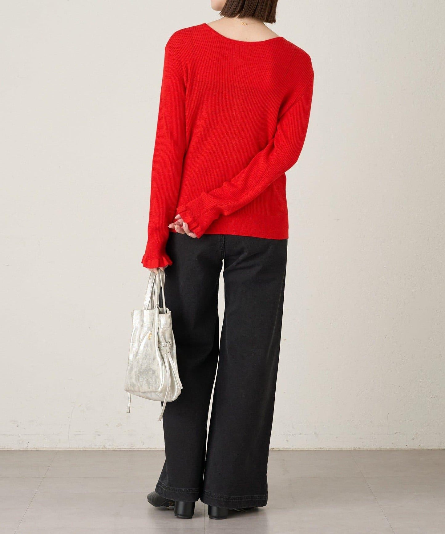 2WAY荷葉邊羅紋針織開衫