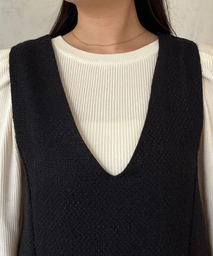 下襬氣球袖呢料連衣裙