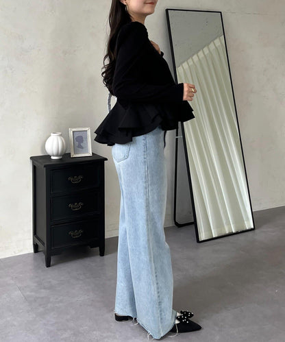 下襬荷葉邊磨毛羅紋針織上衣