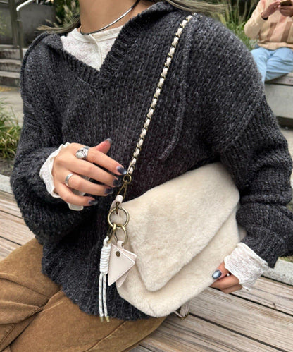 帶鏡子掛飾拼接材質翻蓋鏈條包