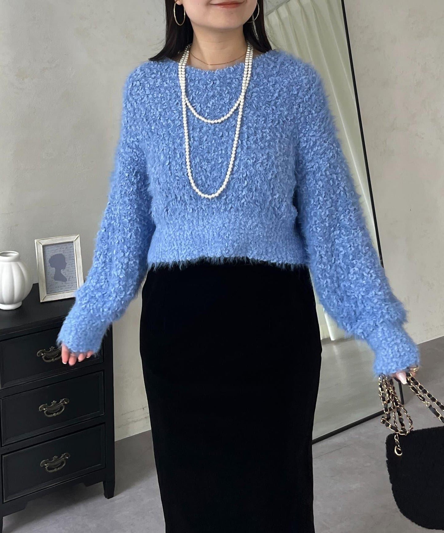 爆米花質感V領針織衫