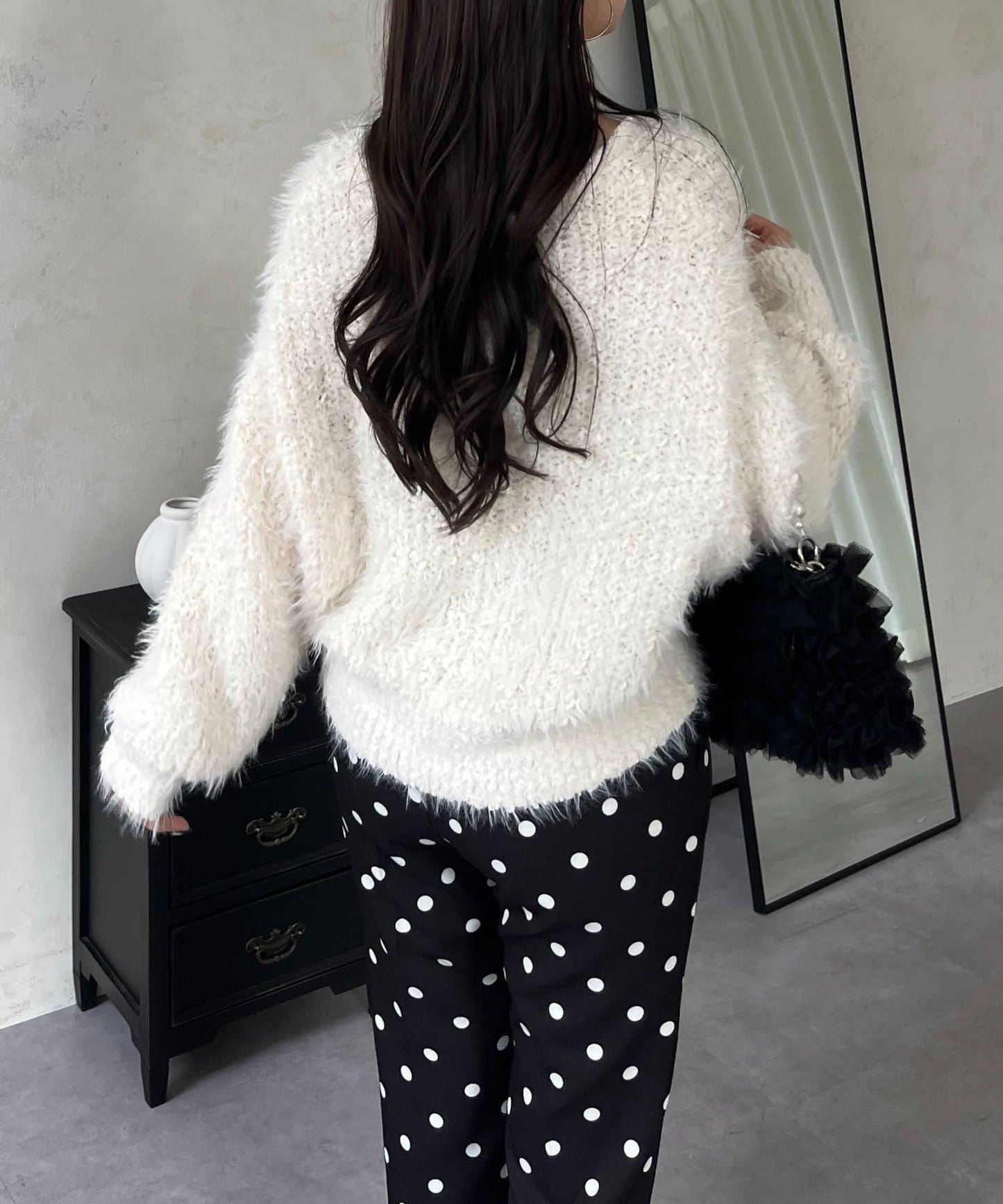 爆米花質感V領針織衫