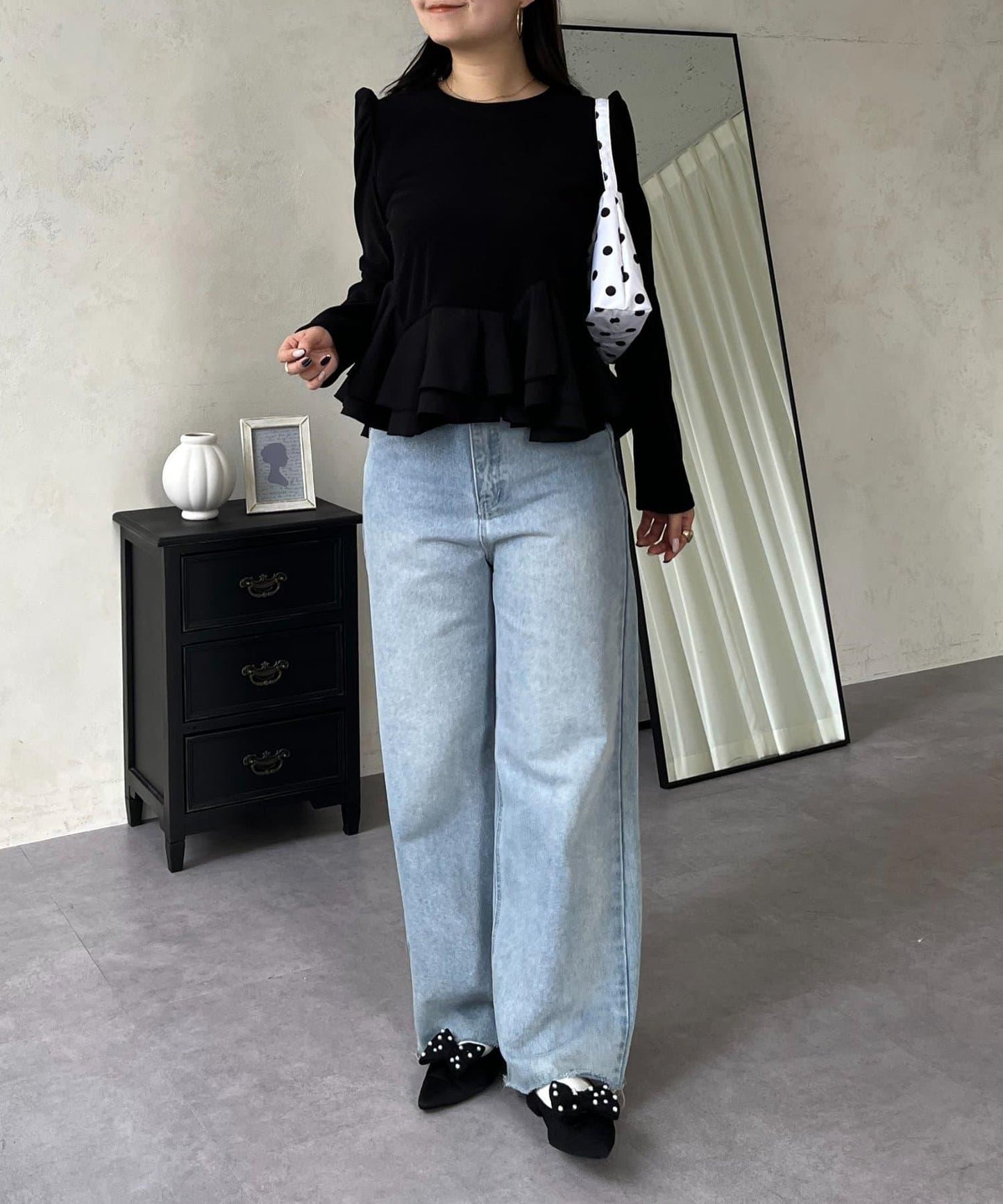 下襬荷葉邊磨毛羅紋針織上衣