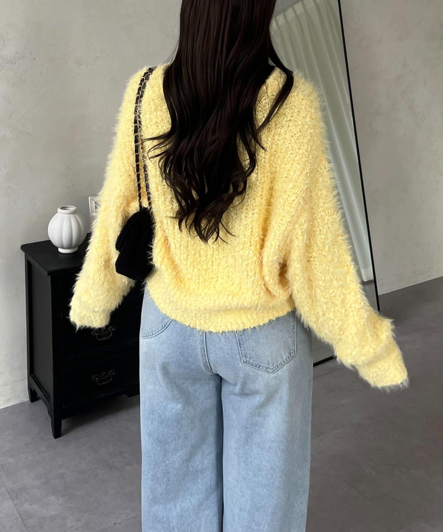 爆米花質感V領針織衫