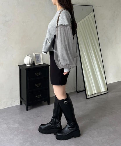 袖部網紗珍珠荷葉邊衛衣