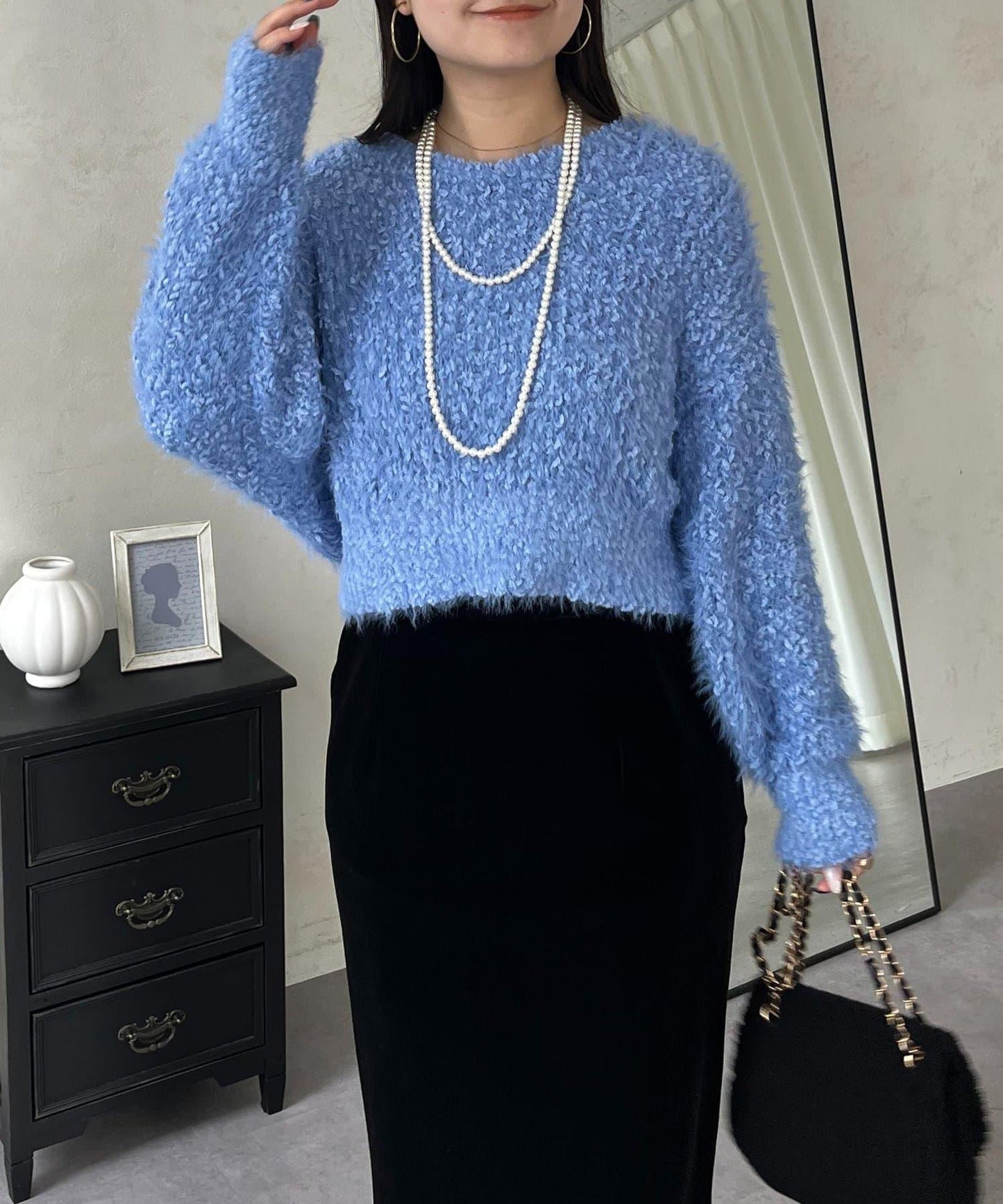 爆米花質感V領針織衫