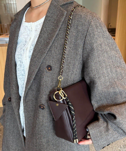 帶鏡子掛飾拼接材質翻蓋鏈條包