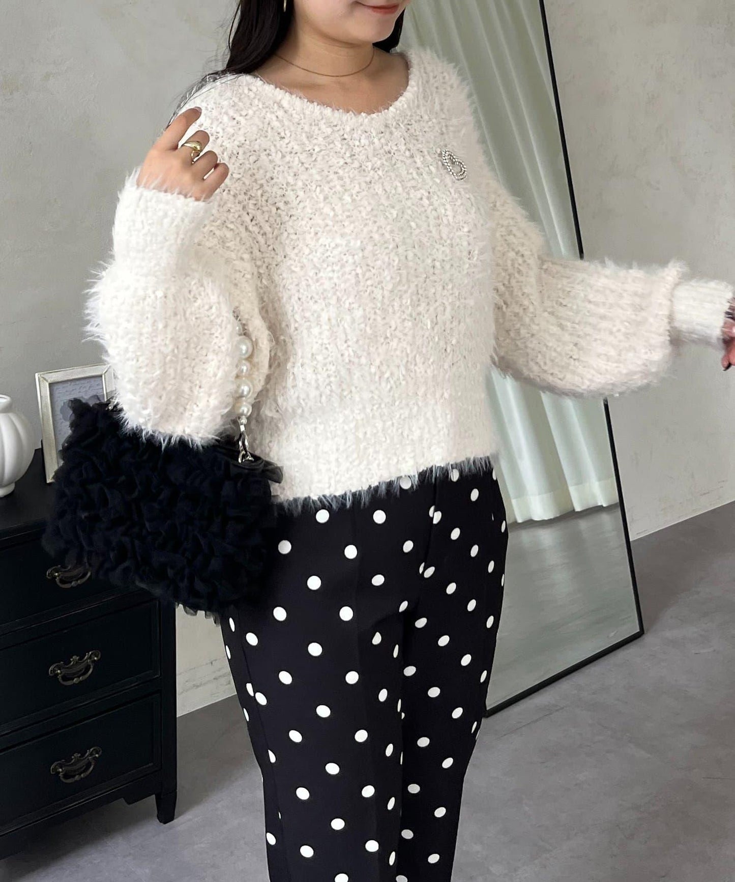 爆米花質感V領針織衫