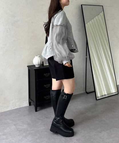 袖部網紗珍珠荷葉邊衛衣