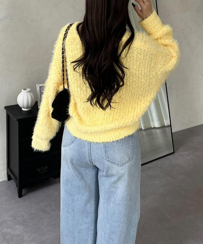 爆米花質感V領針織衫