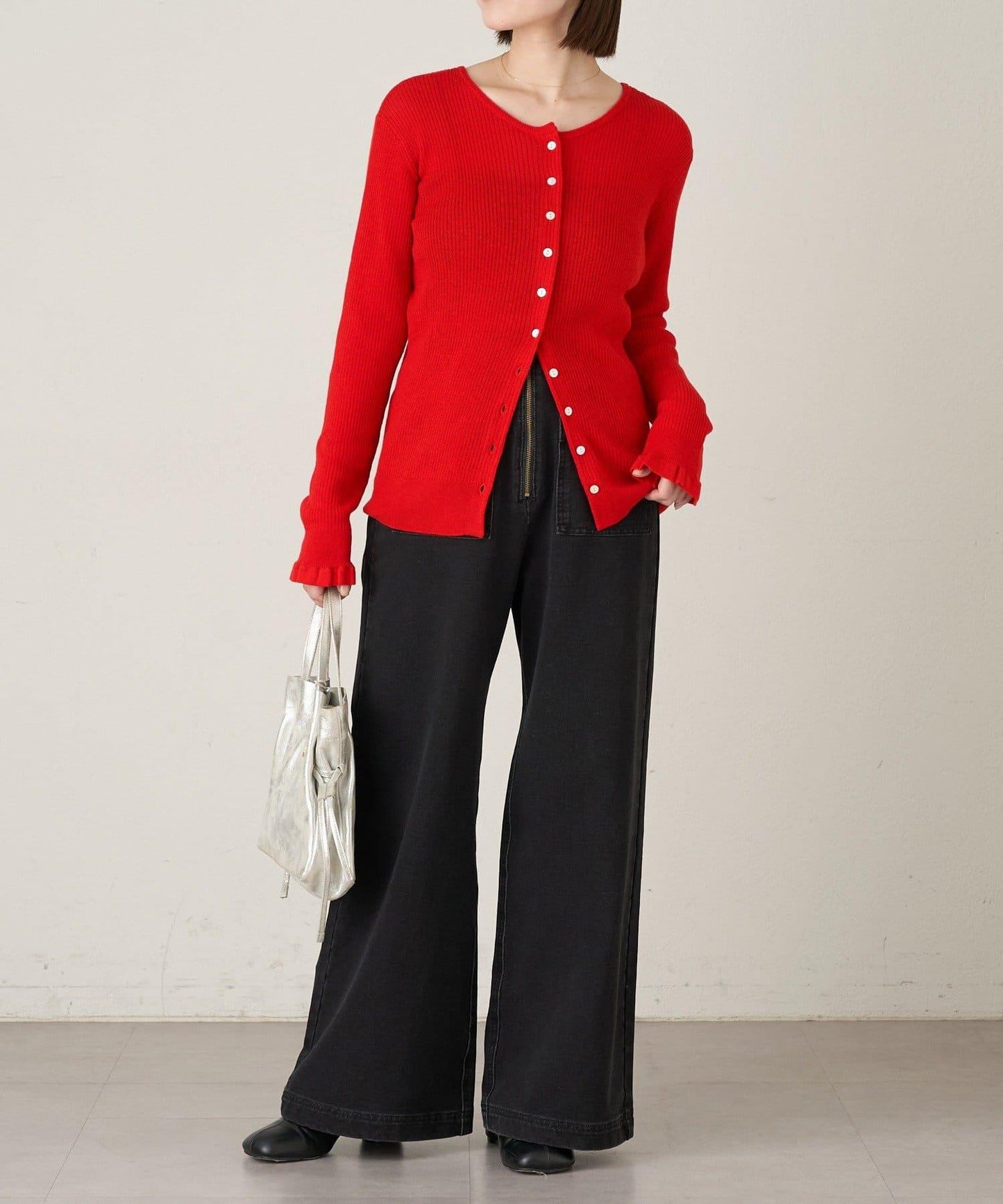 2WAY荷葉邊羅紋針織開衫