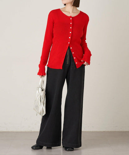 2WAY荷葉邊羅紋針織開衫