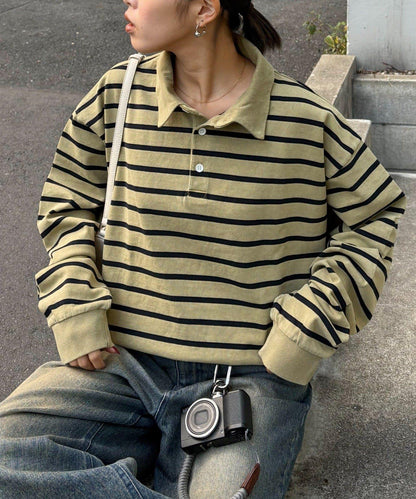 水洗工藝條紋翻領上衣