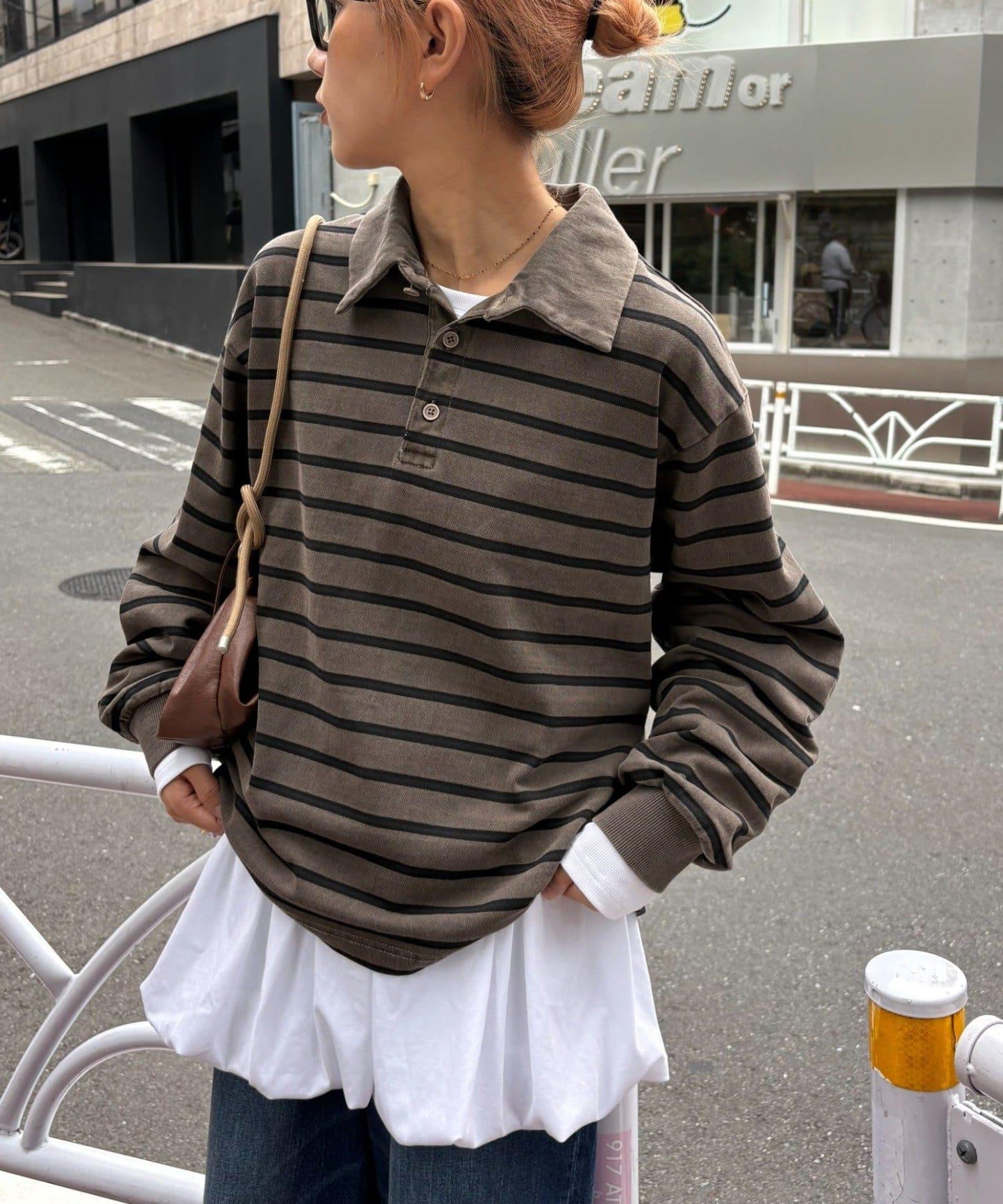 水洗工藝條紋翻領上衣