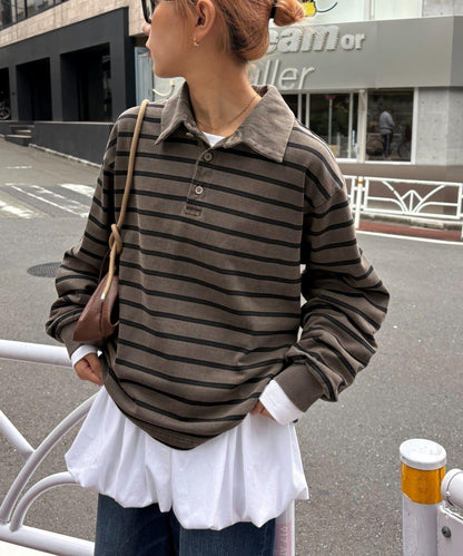 水洗工藝條紋翻領上衣