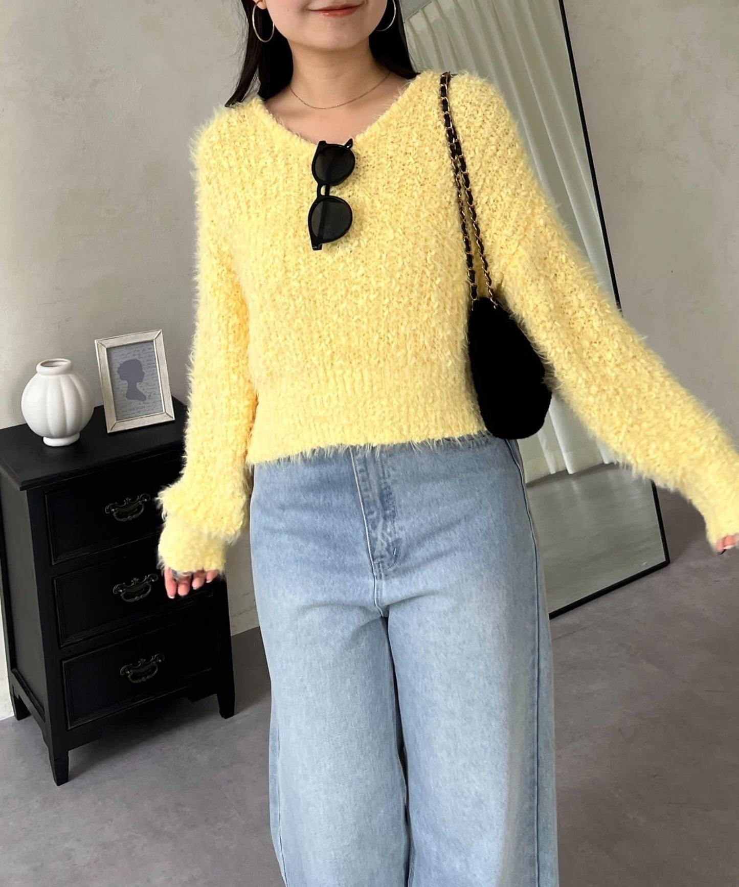 爆米花質感V領針織衫