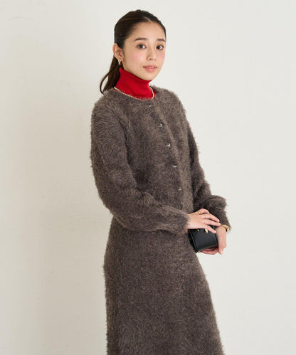 大人女性風格軟質長毛清透紐扣開衫