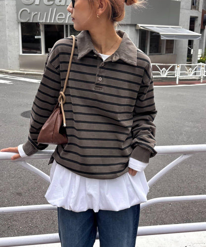 水洗工藝條紋翻領上衣