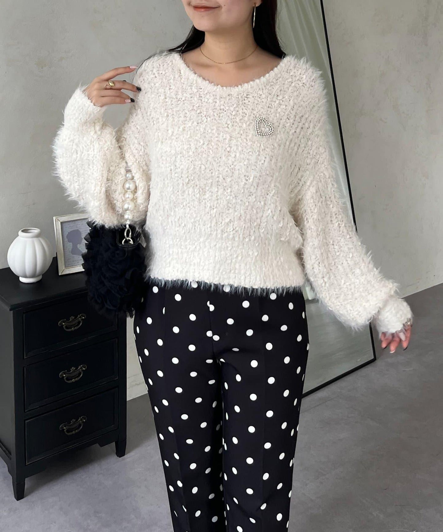 爆米花質感V領針織衫