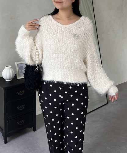 爆米花質感V領針織衫