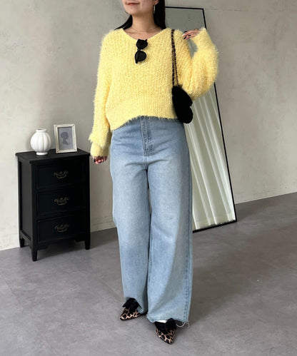 爆米花質感V領針織衫