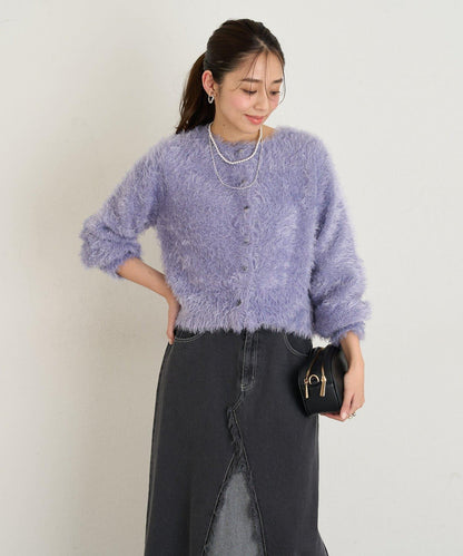 大人女性風格軟質長毛清透紐扣開衫